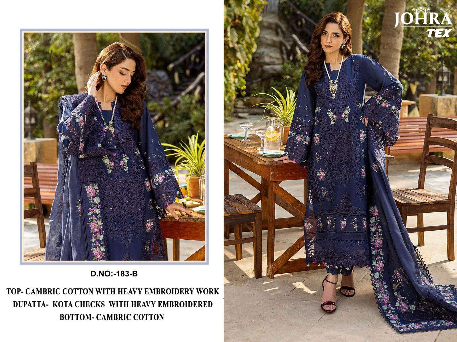 JOHRA TEX JT-183 B CAMBRIC COTTON WITH HEAVY EMBROIDERY WORK SUIT IN WHOLESALE SURAT