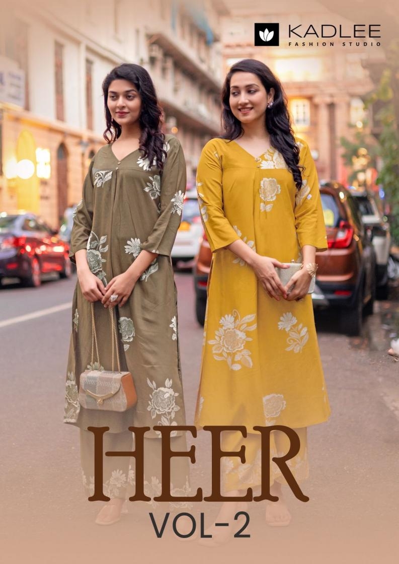 kadlee heer vol 2 series 4007 to 4012 pretty look rayon fully stitch kurti with pant in wholesale surat