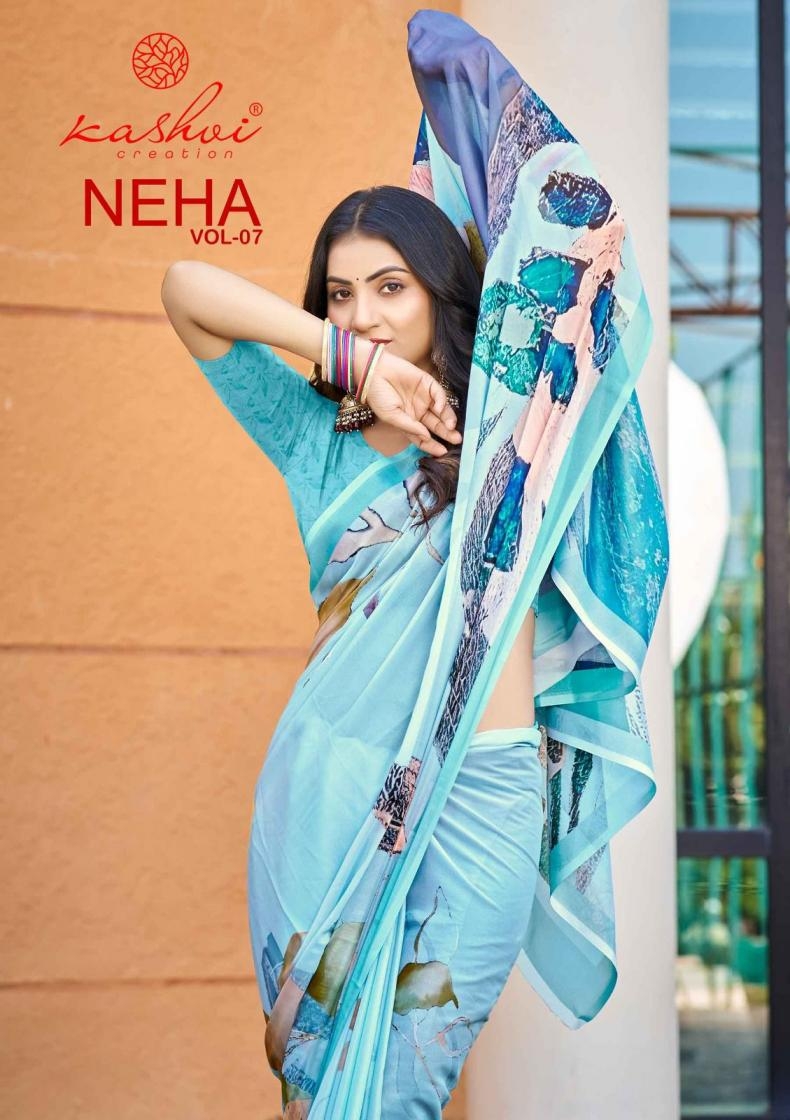 kashvi creation neha vol 7 series 701 to 708 pretty look dull moss saree in wholesale surat