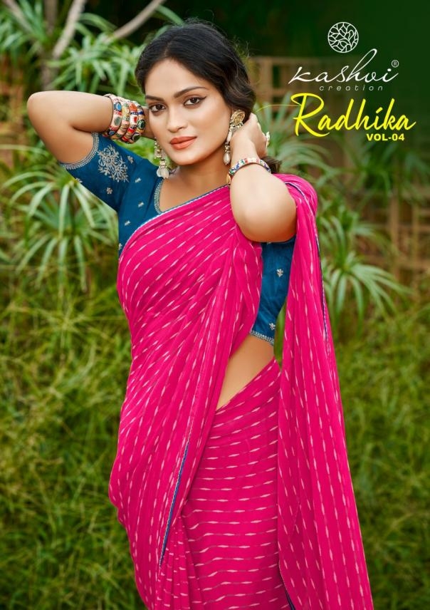 kashvi creation radhika vol 4 series 401 to 408 unique mono georgette sarees in wholesale surat
