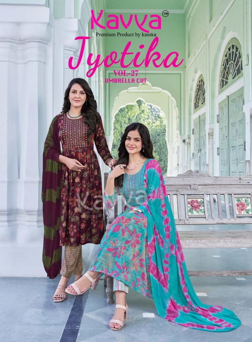 kavya jyotika vol 27 series 27001 to 27010 capsule umbrella cut readymade suit in wholesale surat