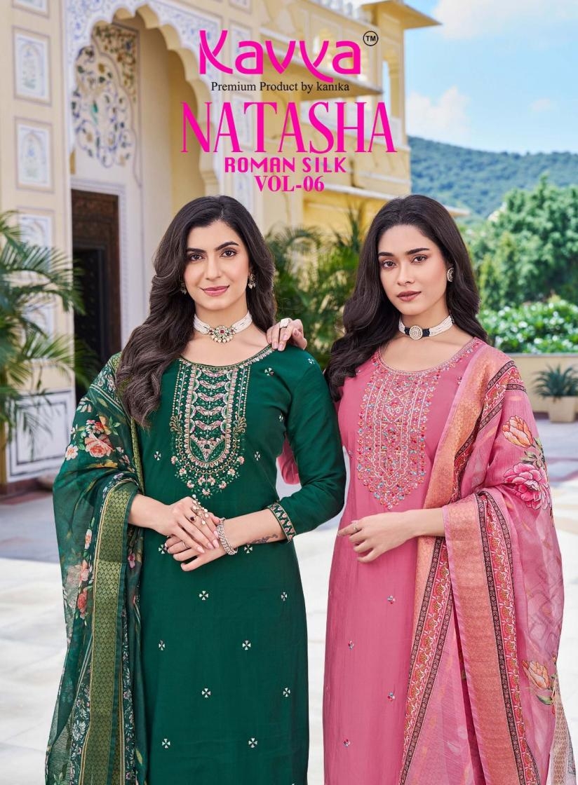kavya natasha vol 6 series 6001 to 6010 roman silk readymade classic suit in wholesale surat