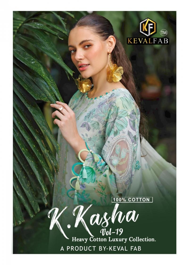 keval fab k kasha vol 19 series 19001 to 19006 cotton pretty look pakistani suits in wholesale surat