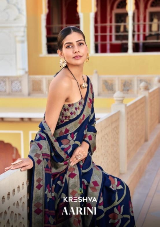 kreshva aarini series 2019 TO 2024 charukriti floral luxurious silk sarees in wholesale surat