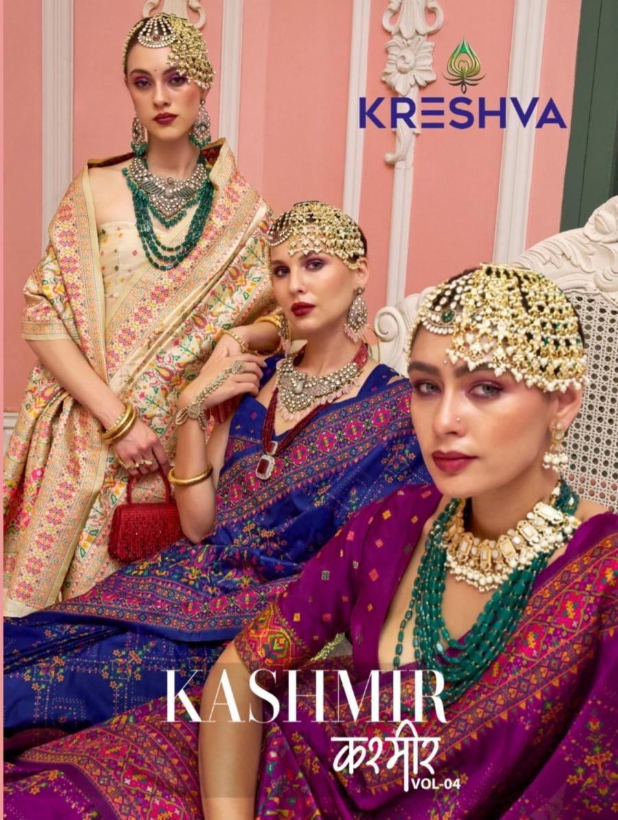 kreshva kashmir vol 4 series 429 To 436 banarasi silk with meenakari exclusive saree in wholesale surat