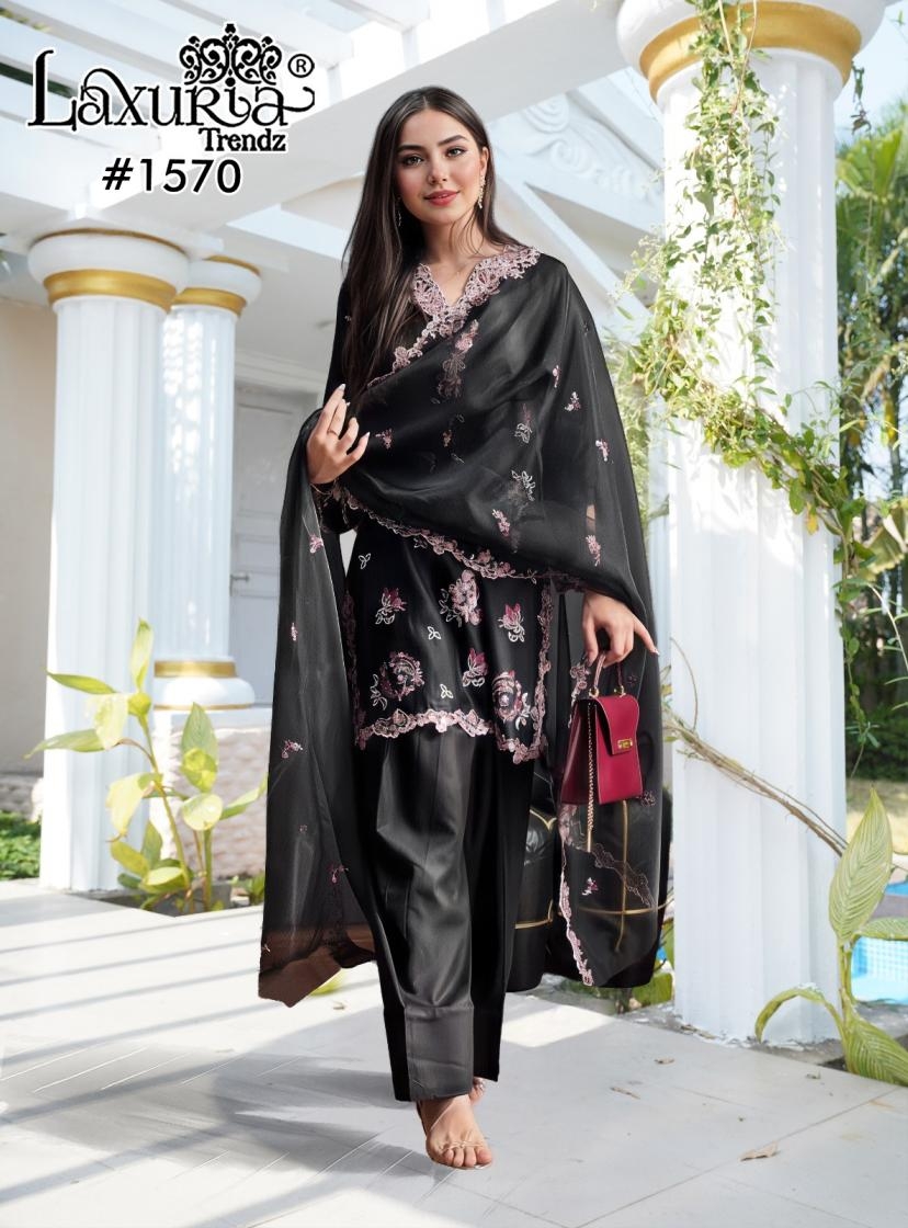 laxuria trendz 1570 fully stitch satin pakistani suit in wholesale surat