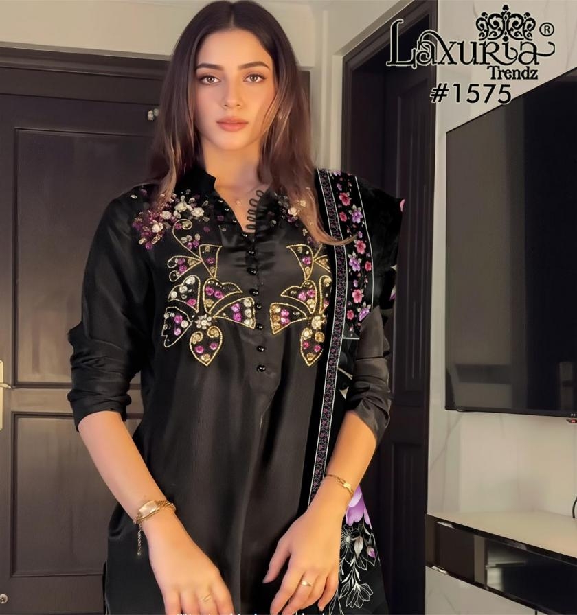 laxuria trendz 1575 satin designer readymade pakistani suits in wholesle surat