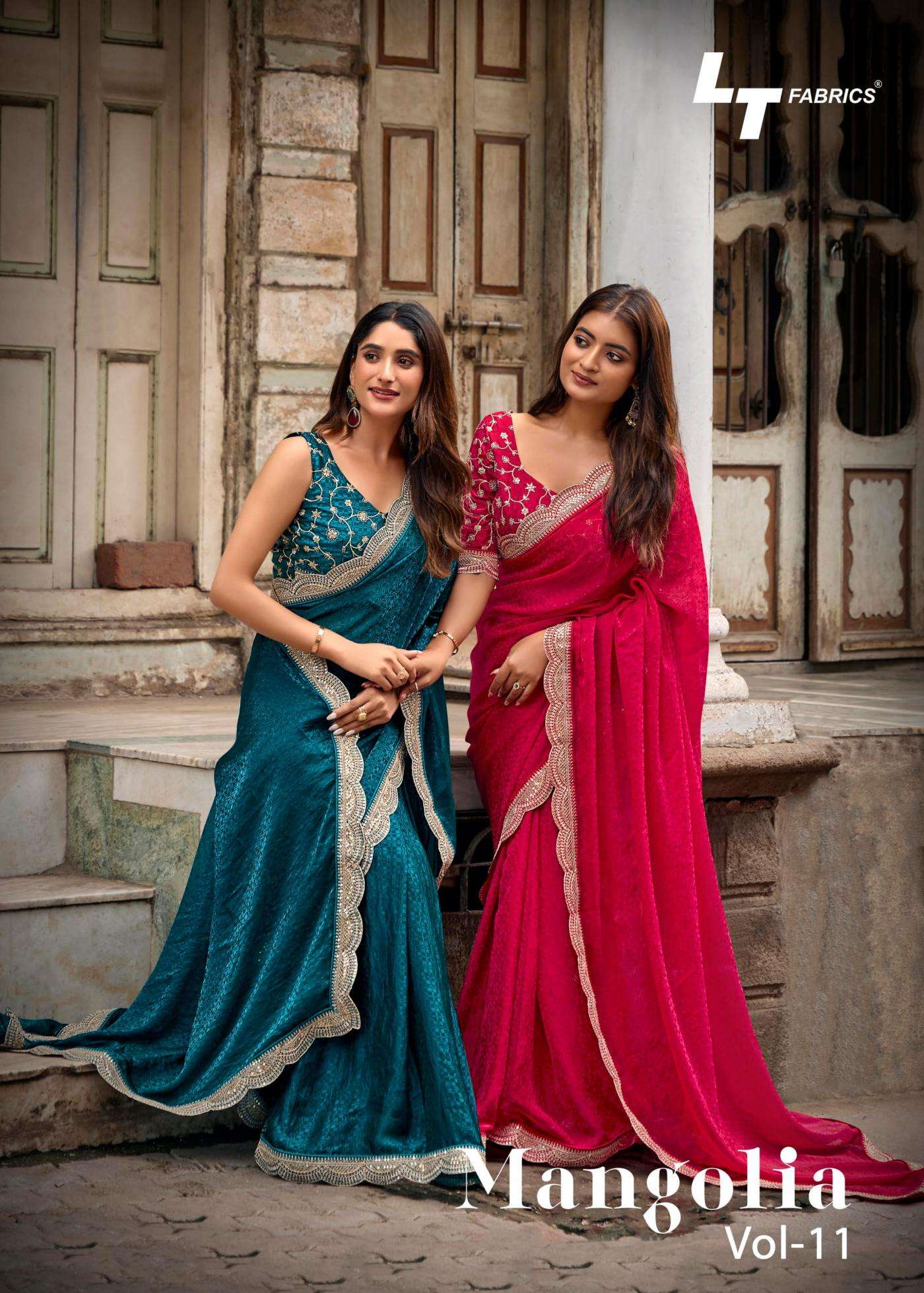 lt fashion magnolia vol 11 series 1101 to 1106 attractive look malai silk sarees in wholeslel surat