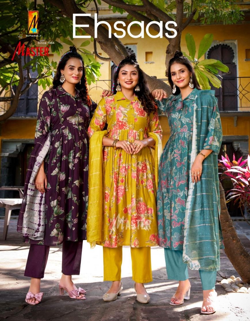 master ehsaas series 1001 to 1008 vertican fully stitch fancy suit in wholesale surat