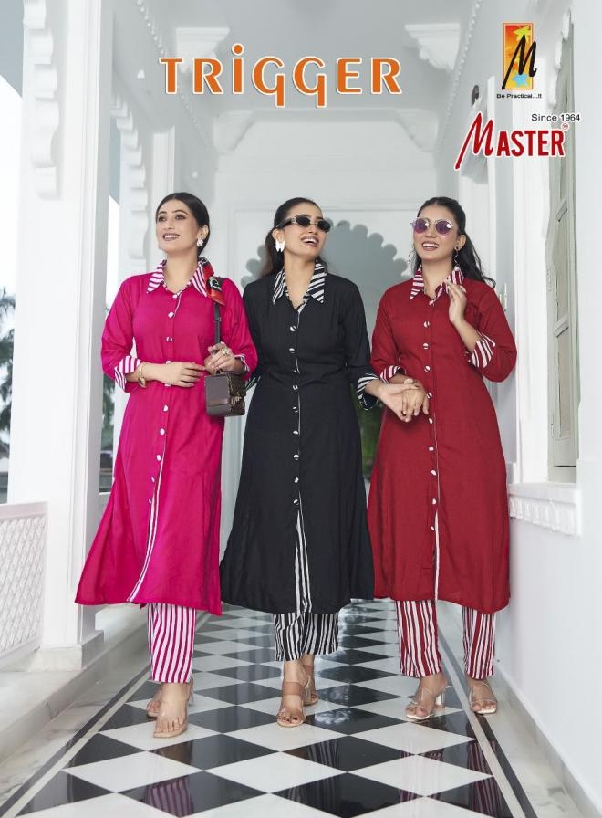 master presents trigger series 001 to 008 rayon classic co-ord sets in wholesale surat