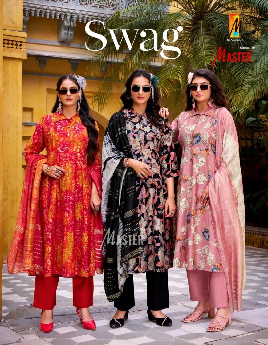 master swag series 1001 to 1008 unique colours vertican fully stitch suit in wholesale surat