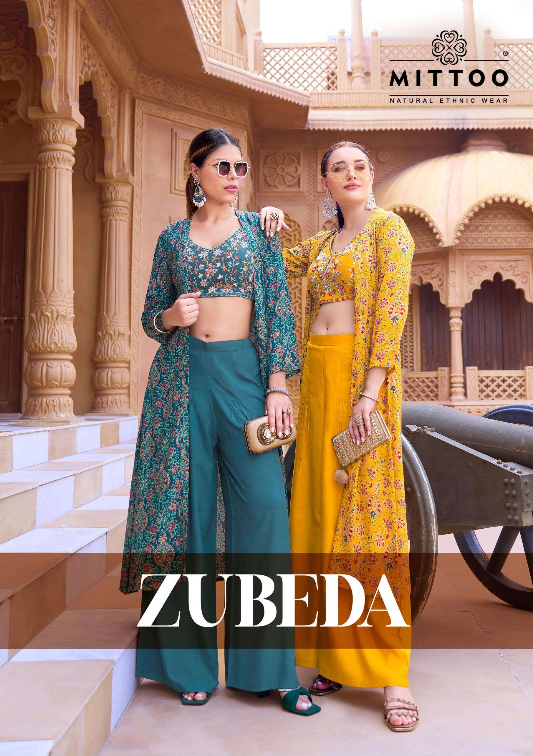 mittoo zubeda series 8001 to 8004 roman silk attractive look readymade shrug blouse with pant in wholesale surat