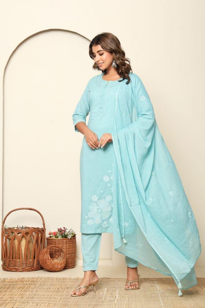 modern cotton handwork readymade classic combo suit in wholesale surat