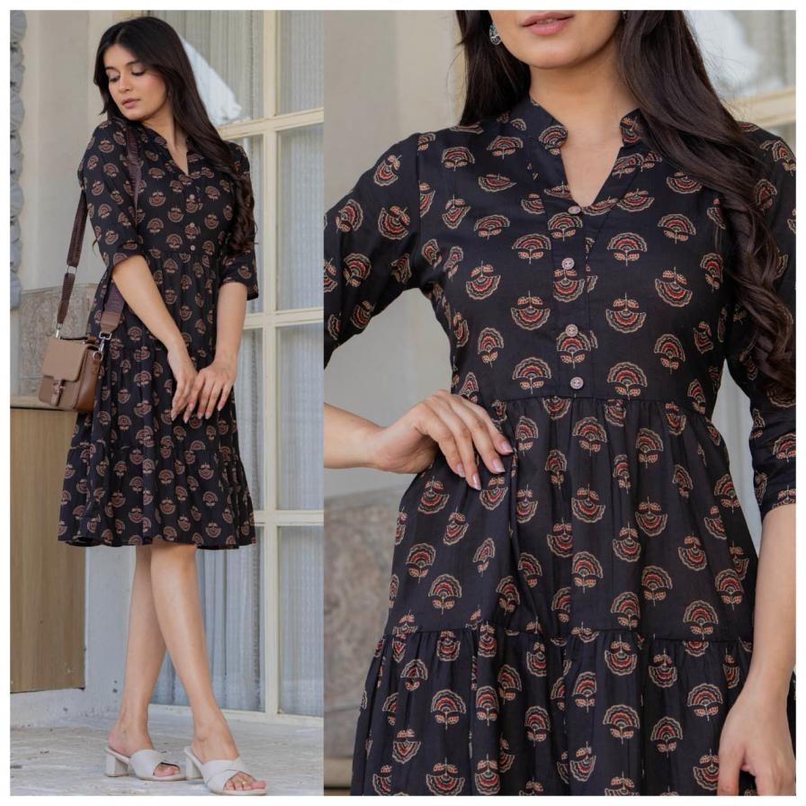 modern readymade ruffle cotton midi one pieces combo kurti in wholesale surat