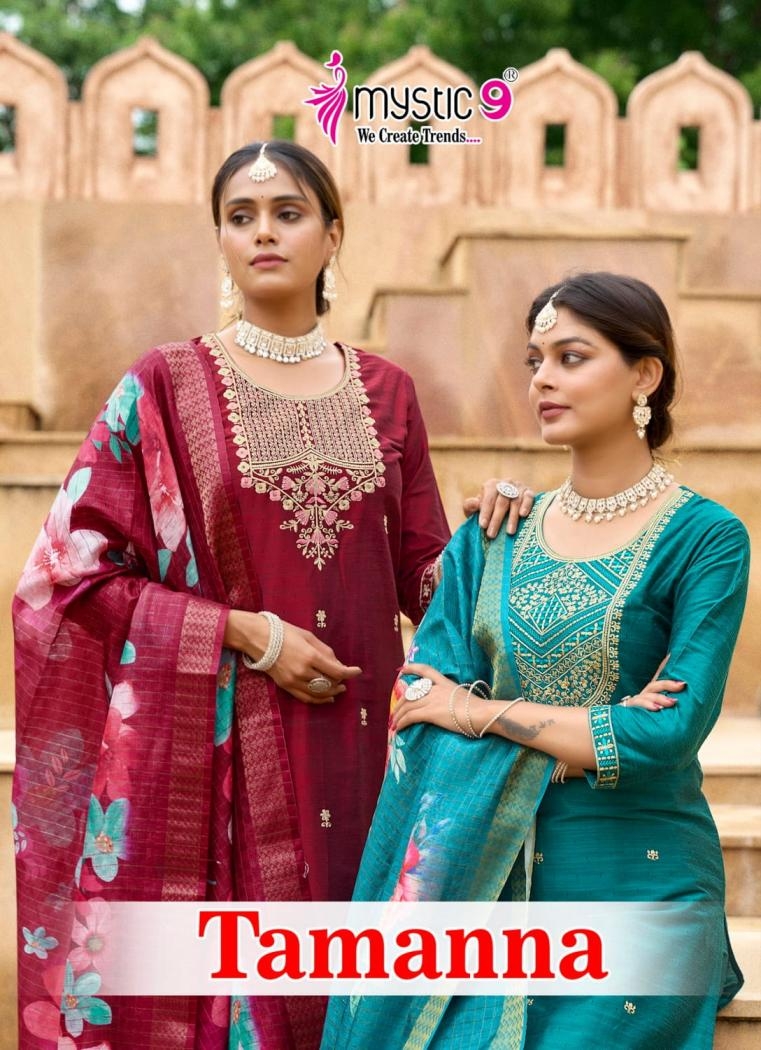 mystic9 tamanna vol 1 series 1001 to 1008 banglore silk elegance readymade ladies suits in wholesale surat