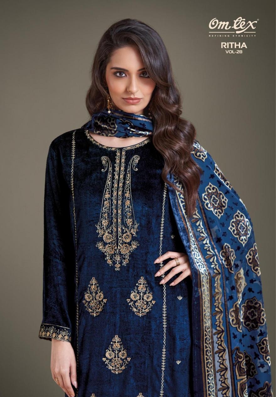 omtex ritha vol 28 series 8841 A to 8841 D viscose velvet pretty look readymade big size suit in wholesale surat