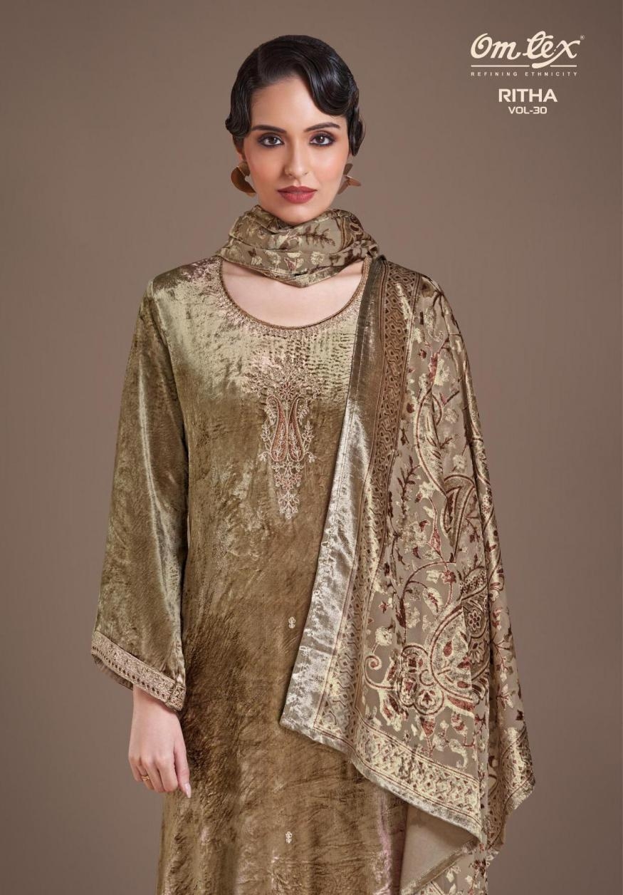 omtex ritha vol 30 series 8771 A to 8771 D viscose velvet stylish suit in wholesale surat