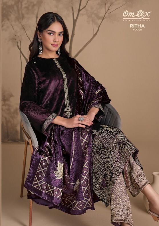 omtex ritha vol 31 series 8891 A to 8891 D viscose velvet readymade unique big size suit in wholesale surat