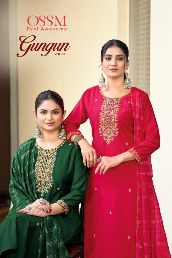 ossm gungun vol 2 series 1001 to 1006 readymade viscose vetican silk big size suit in wholesale surat
