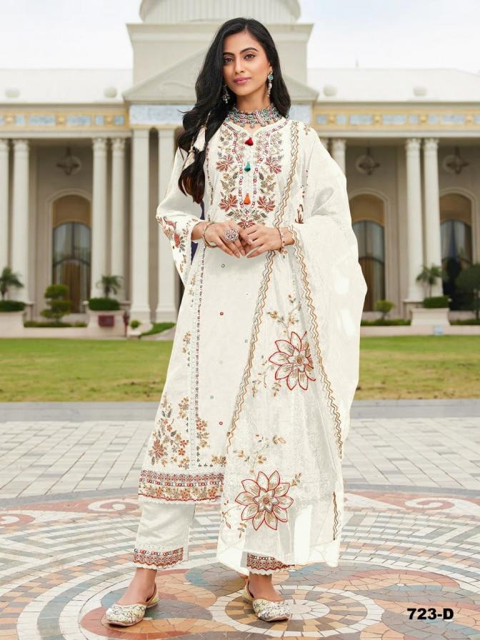 PR 9STAR FASHION ALVIRA SERIES 723 A TO 723 D HEAVY PV COTTON WITH EMBRODERY WORK FANCY DESIGNER SUIT IN WHOLESALE SURAT