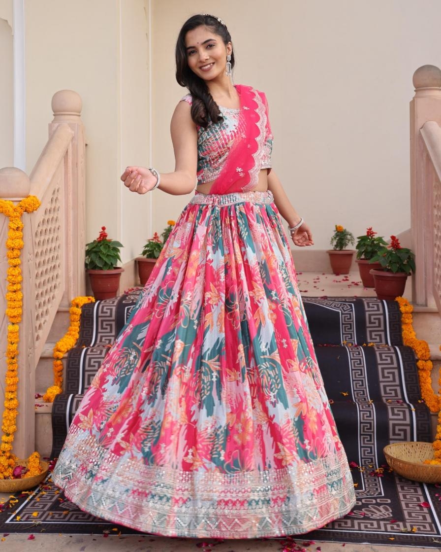 PR 9STAR FASHION RADHIKA VOL-1 CHINON WITH EMBRODERY AND SEQUENCE WORK FANCY DESIGNER LEHENGA CHOLI IN WHOLESALE SURAT