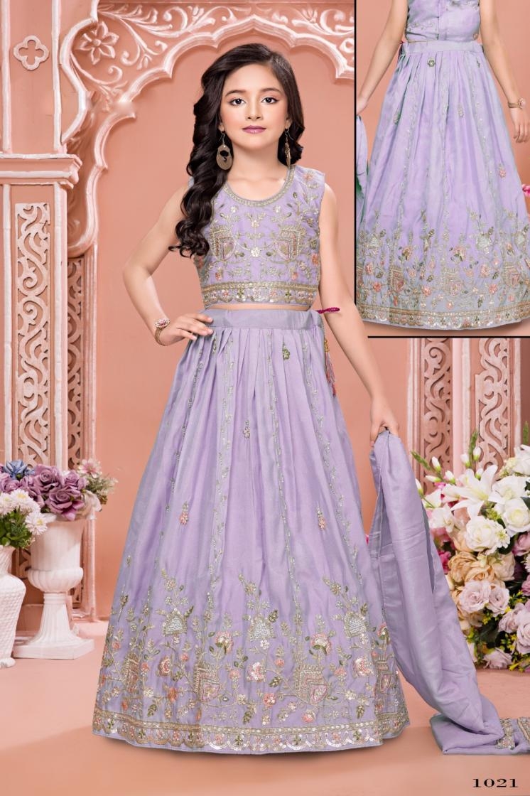 pr aarvi vol 5 series 1021 to 1024 fully stitch designer pure silk moti kardana kids best lehenga in wholesale surat