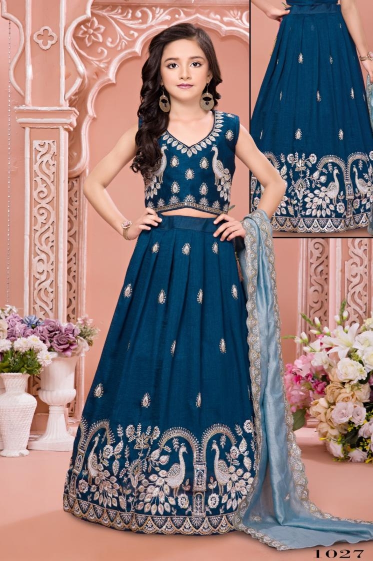 pr aarvi vol 6 series 1025 to 1029 visitra moti kardana premiun fully stitch kids lehengas in wholesale surat