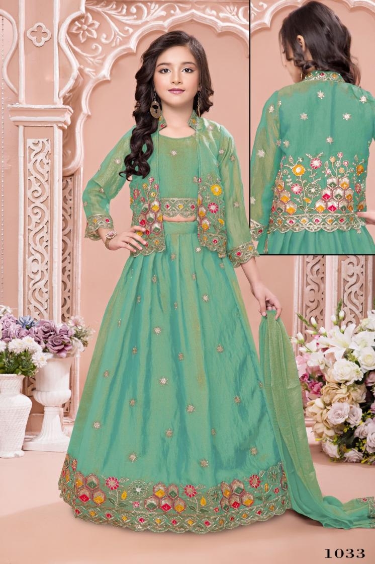 pr aarvi vol 7 series 1030 to 1033 visitra moti kardana readymade party wear kids chaniya choli in wholesale surat