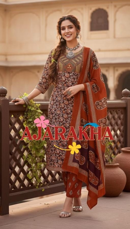 pr ajarakha cotton readymade elegance plus size suit in wholesale surat