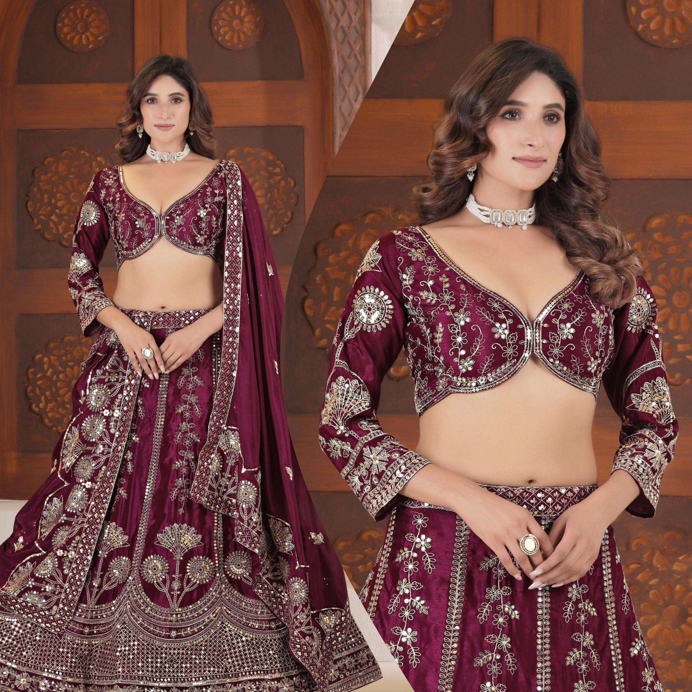 pr dvd 5139 chinon silk semi stitch lehenga unstitch choli in wholesale surat