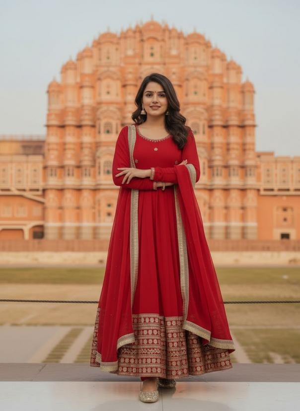 pr dvd 5149 faux georgette attractive readymade gown with dupatta in wholesale surat