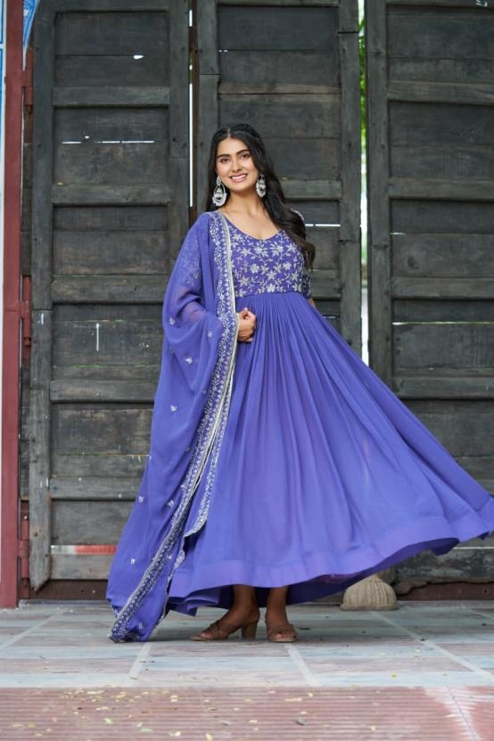 pr ka 1204 faux blooming sequence work readymade gown with dupatta in wholesale surat