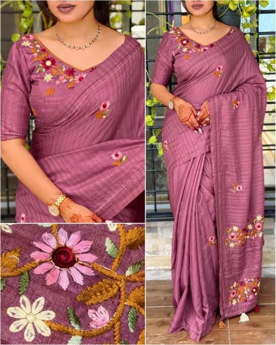 pr kashmiri tusser cotton embroidered work saree in wholesale surat