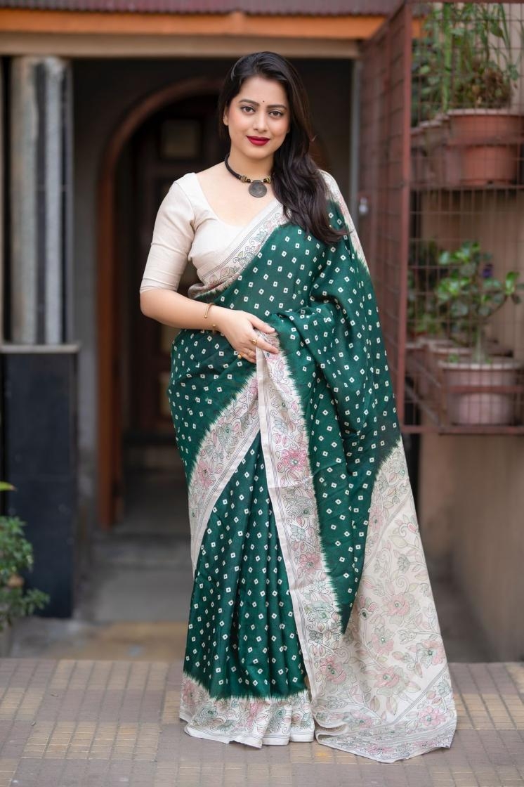 pr kc 442 manipuri kalamkari bandhej unique saree in wholesale surat