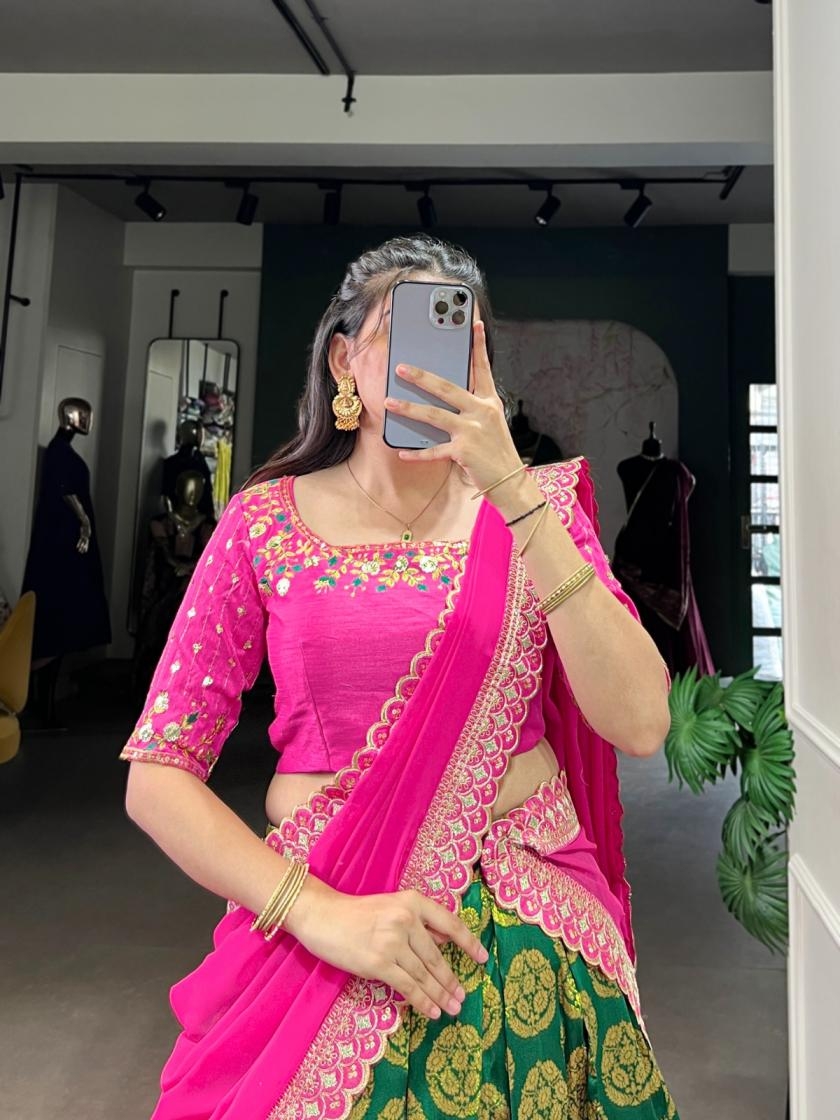 pr lnb jacquard silk traditional zari weaving stitch lehenga unstitch blouse with dupatta in wholesale surat