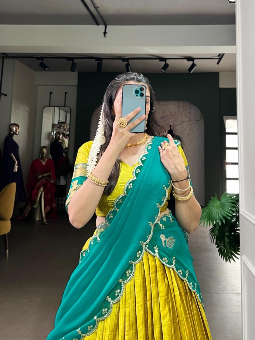 pr lnb2028 poly cotton zari weaving work stitch lehenga unstitch choli in wholesale surat