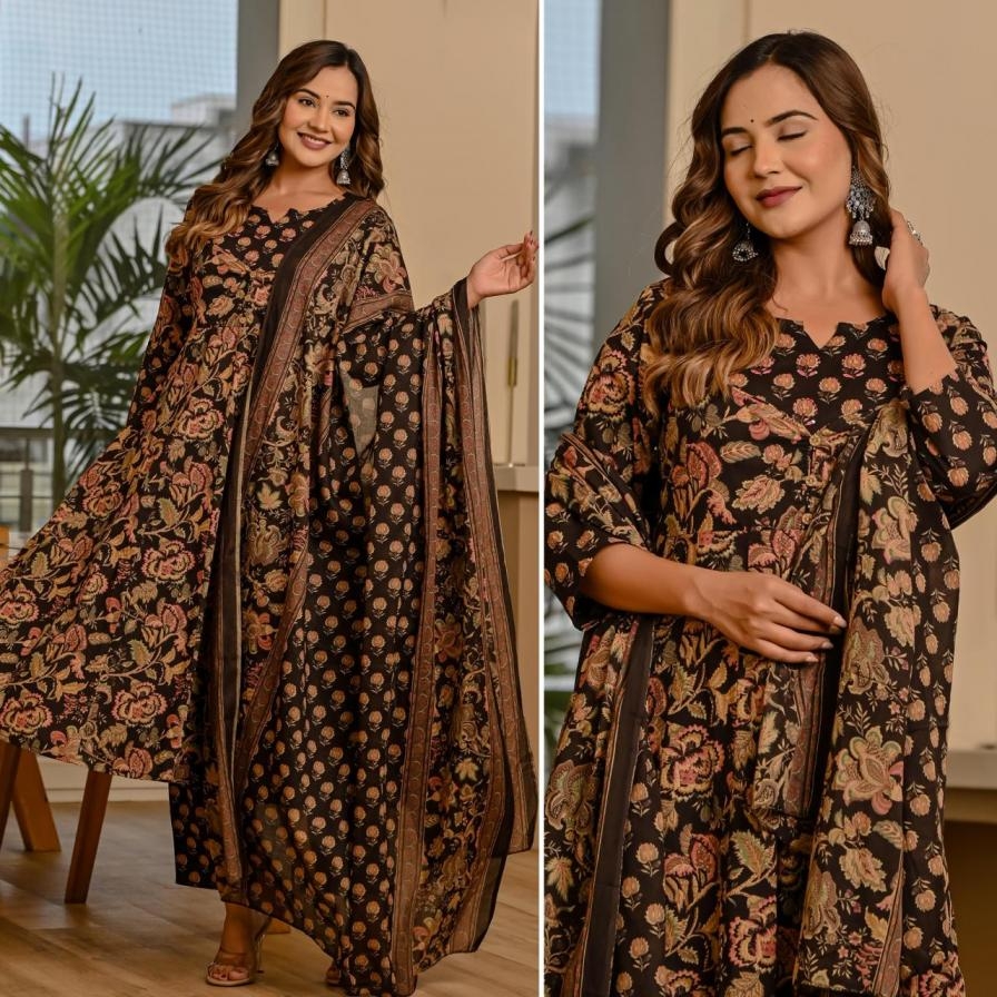 pr modern fully stitch cotton anarkali combo suit in wholesale surat