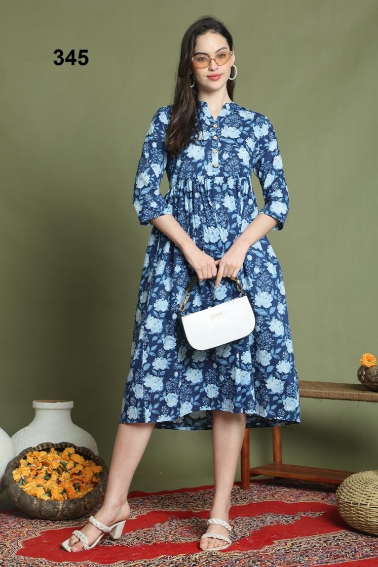 pr pure cotton series 343 to 350 shop trendy readymade long kurtis in wholesale surat