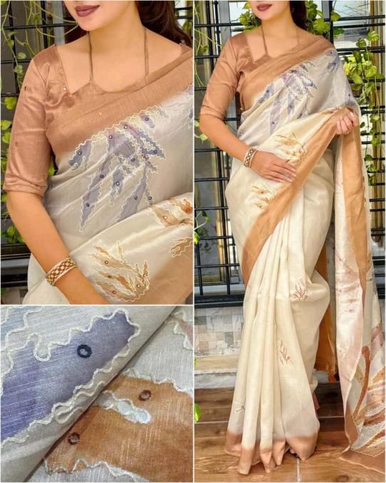 pr sambhavi tusser linen attractive look sarees in wholesale surat
