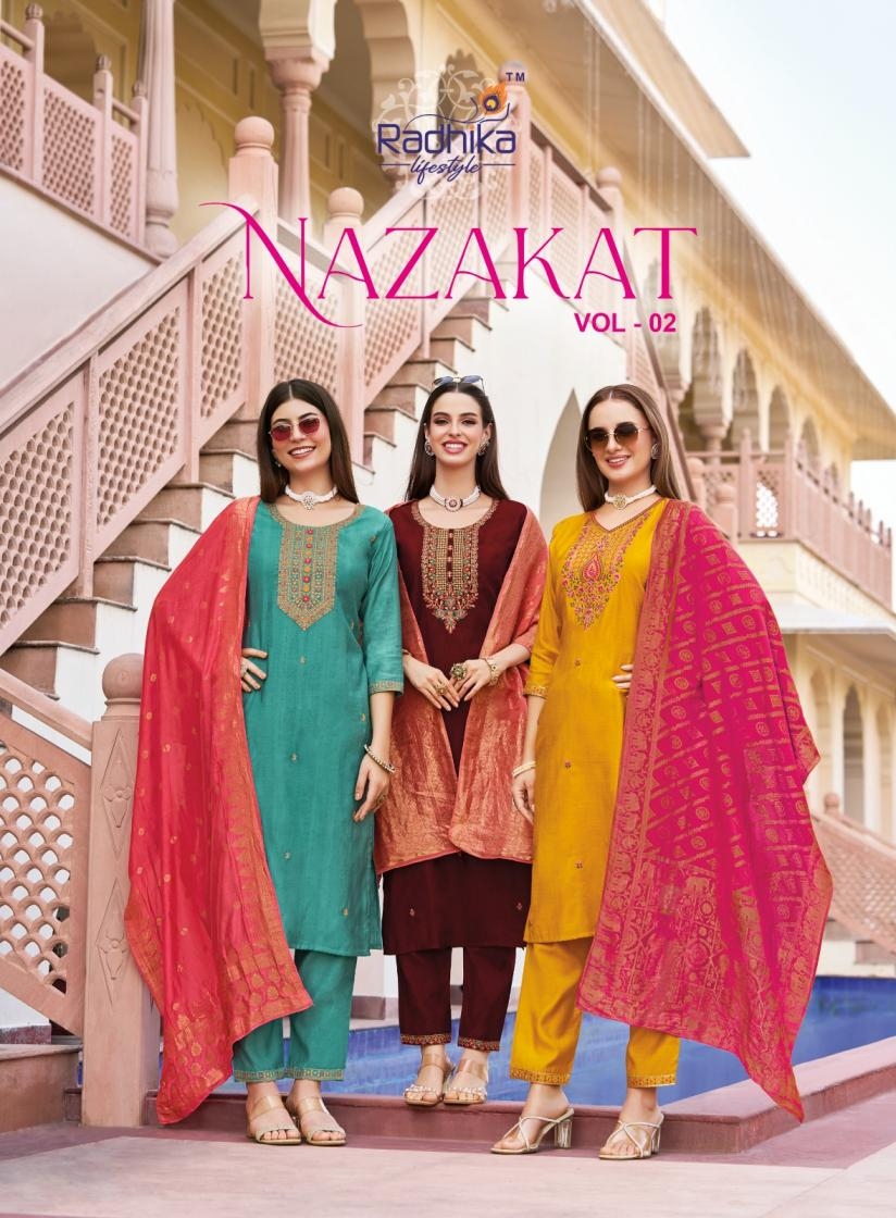 radhika lifestyle nazakat vol 2 series 2001 to 2006 vertican silk full stitch plus size suit in wholesale surat