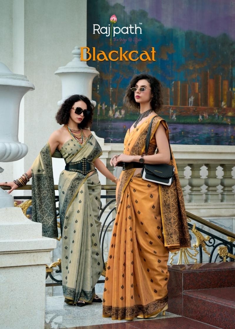 rajpath blackcat series 960001 to 960006 tissue linen luxurious sarees in wholesale surat