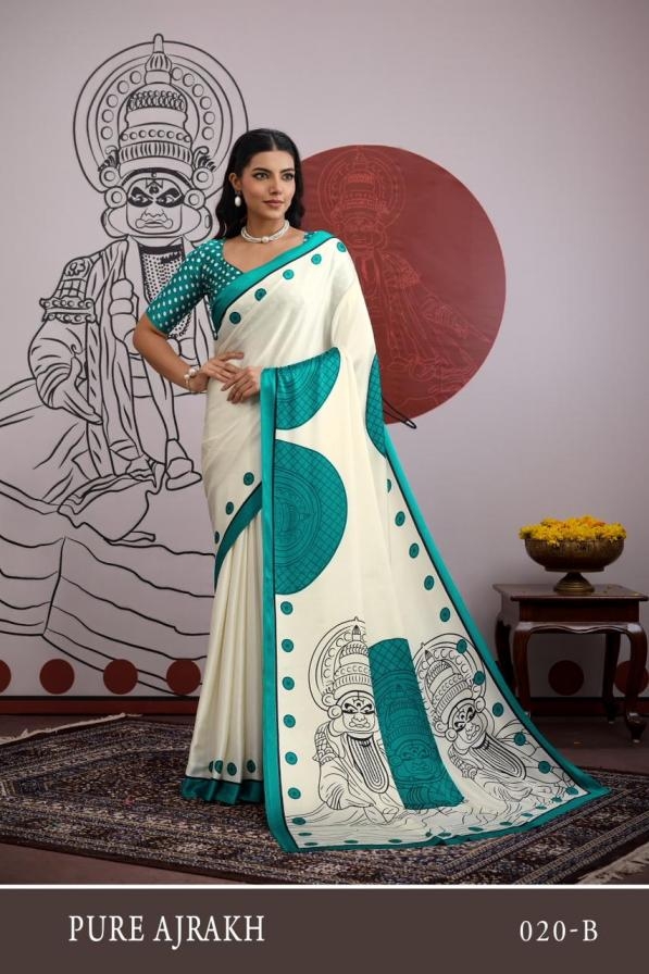 rajtex pure ajrakh vol 20 series 20 A TO 20 F modal satin gorgeous look saree in wholesale surat