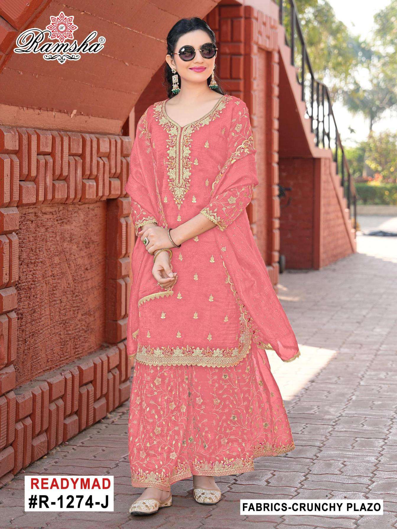 ramsha r 1274 I to L nx fully stitch amazing crunchy pakistani plazzo suit in wholesale surat