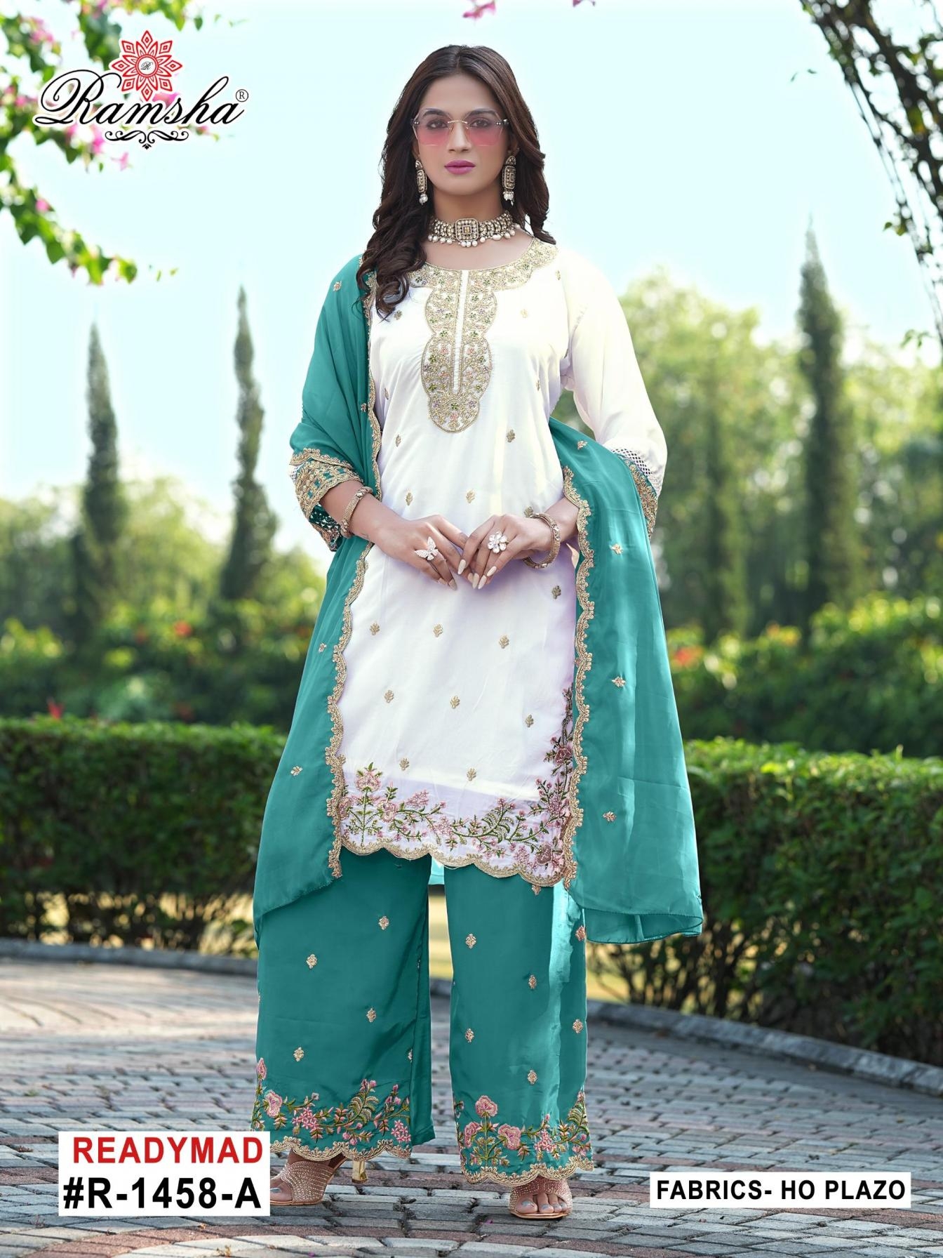 ramsha r 1458 A to D fancy elegance full stitch pakistani suit in wholesale surat