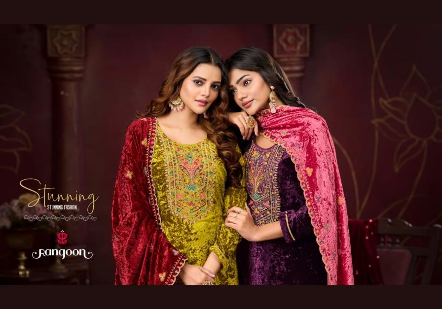 rangoon simran series 8071 to 8074 makhmal velvet readymade party wear suit in wholesale surat
