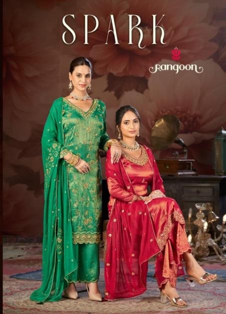 rangoon spark series 10181 to 10184 viscose simmer full stitch party wear suit in wholesale surat