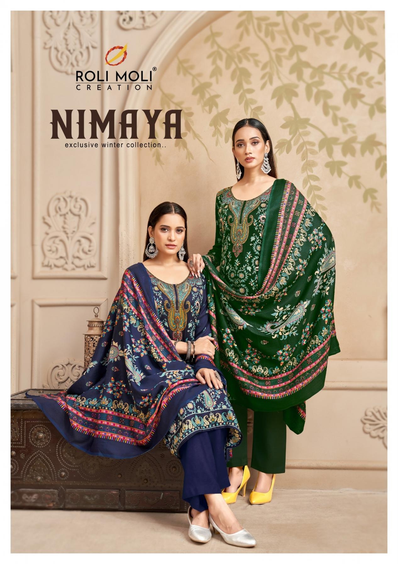 roli moli creation nimaya series 1001 to 1008 winter special unique pashmina salwar kameez in wholesale surat