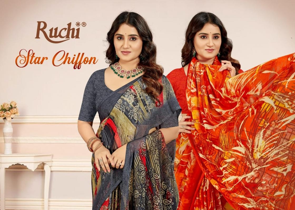 ruchi star chiffon vol 218 series 60301 A to 60303 D trendy chiffon sarees in wholesale surat