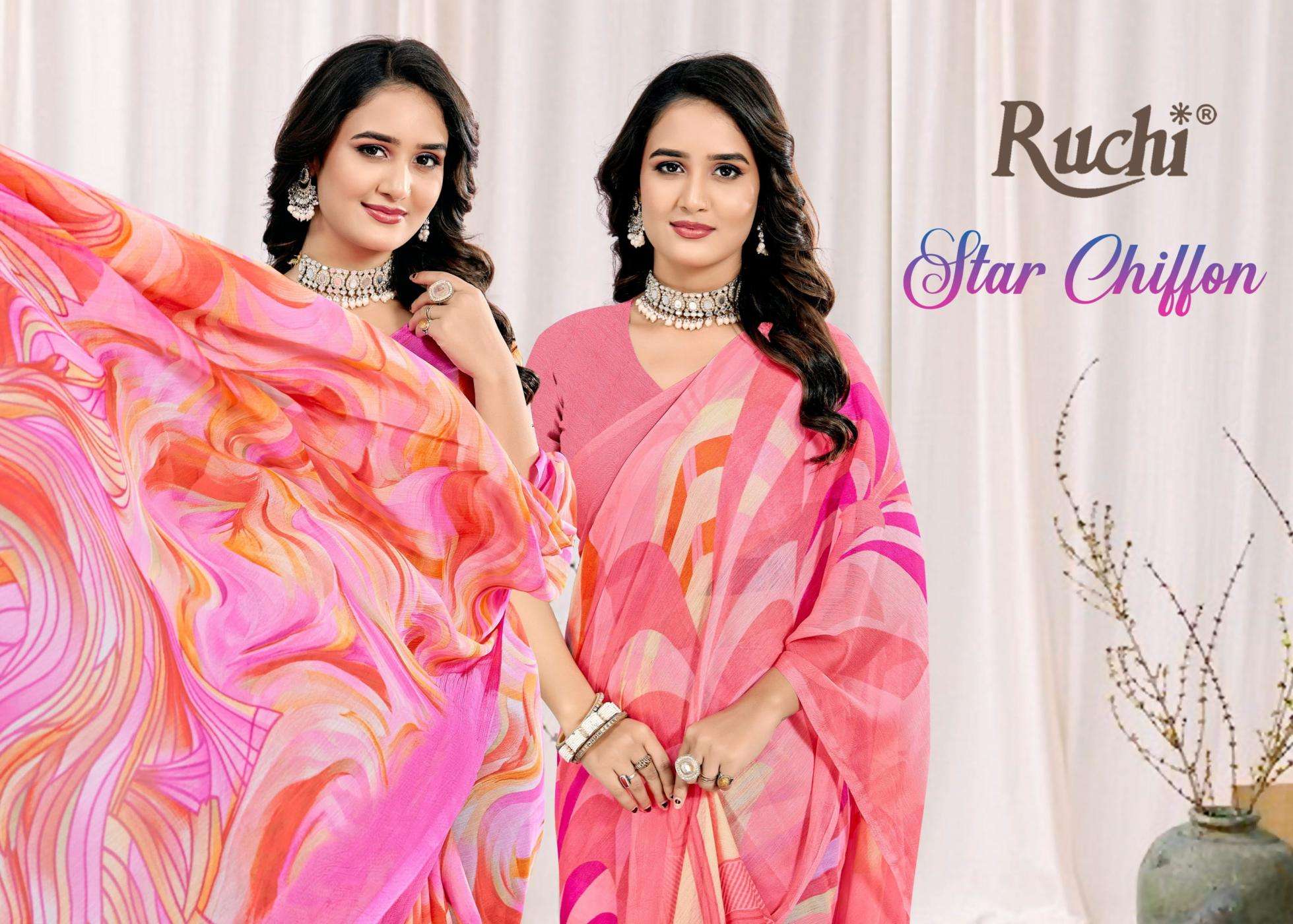 ruchi star chiffon vol 222 series 60701 A to 60703 D stylish chiffon summer beauty sarees in wholesale surat