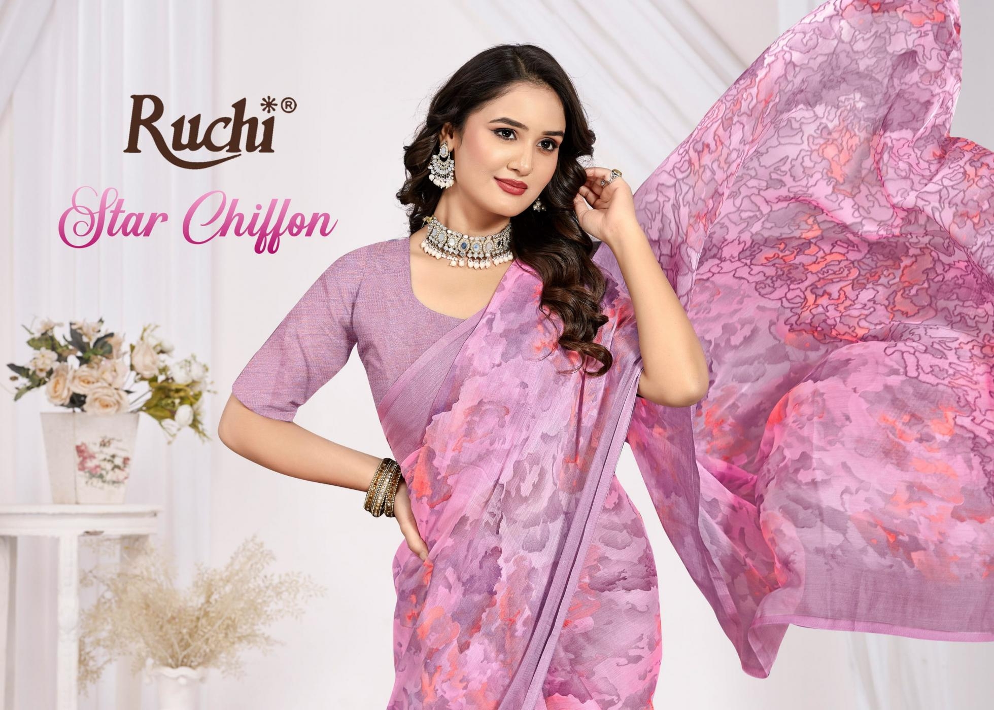 ruchi star chiffon vol 223 series 60901 A to 60901 D daily wear saree in wholesale surat